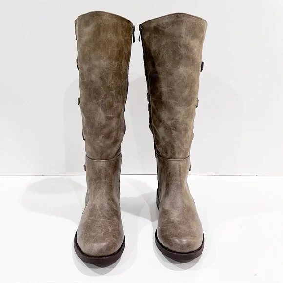 Journee Collection Carly Tall Riding Boots Strap Detail Taupe Wide Calf 6.5 NEW - Picture 3 of 16